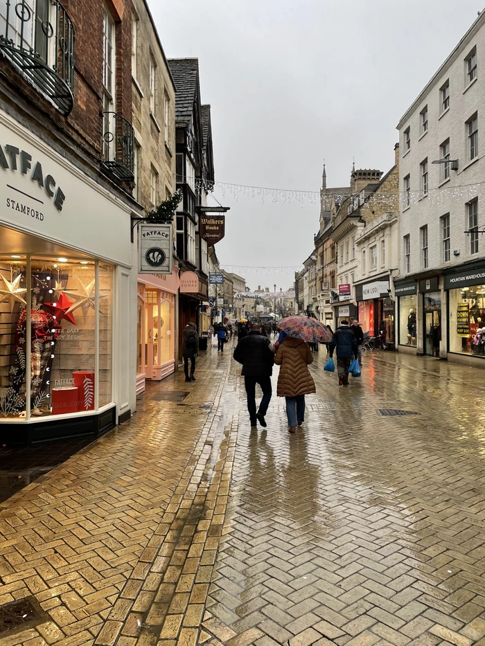 Stamford High Street on a rainy December afternoon