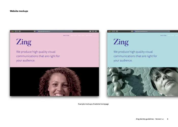 Example mockups of website homepage